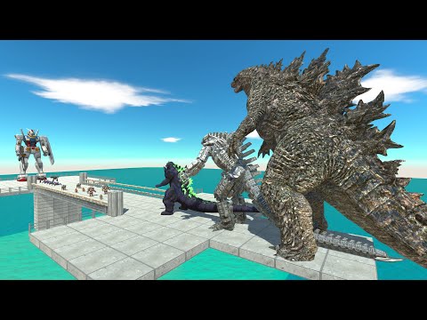 Team Godzilla 2021 vs Team Robot and Boss Gundam RX-78. Who wins ? - Animal Revolt Battle Simulator