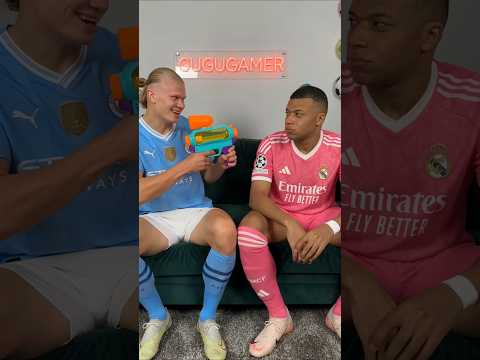 When Haaland hands Mbappe a water blaster… 🎯😂#haaland #mbappe #football