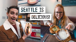Seattle STREET FOOD & MARKET TOUR! Dutch Baby, Seattle Dog + Fremont Market!