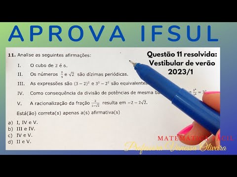 Aprova IFsul - Resolução da questão 11 do vestibular de verão 2023/1 - Curso técnico integrado