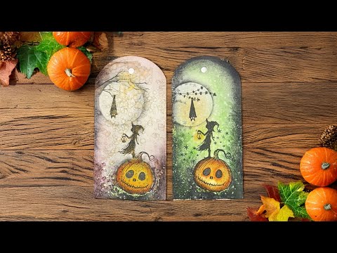 Penelope on a haunted distressed watercolour tag by Tracey Dutton ✨