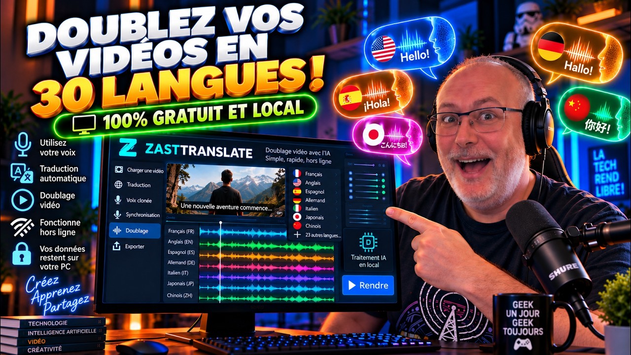 Comment doubler une vidéo avec sa propre voix, gratuitement, en IA locale