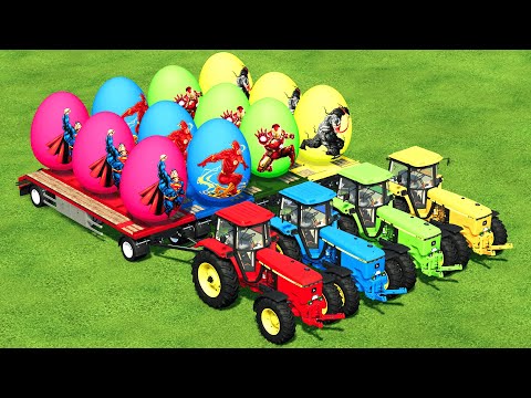 TRANSPORT SUPERMAN EGGS AND HEROES WITH JOHN DEERE TRACTORS - Farming Simulator 22