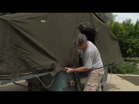 Opening 1947 Higgins pop up trailer for the first time in many years