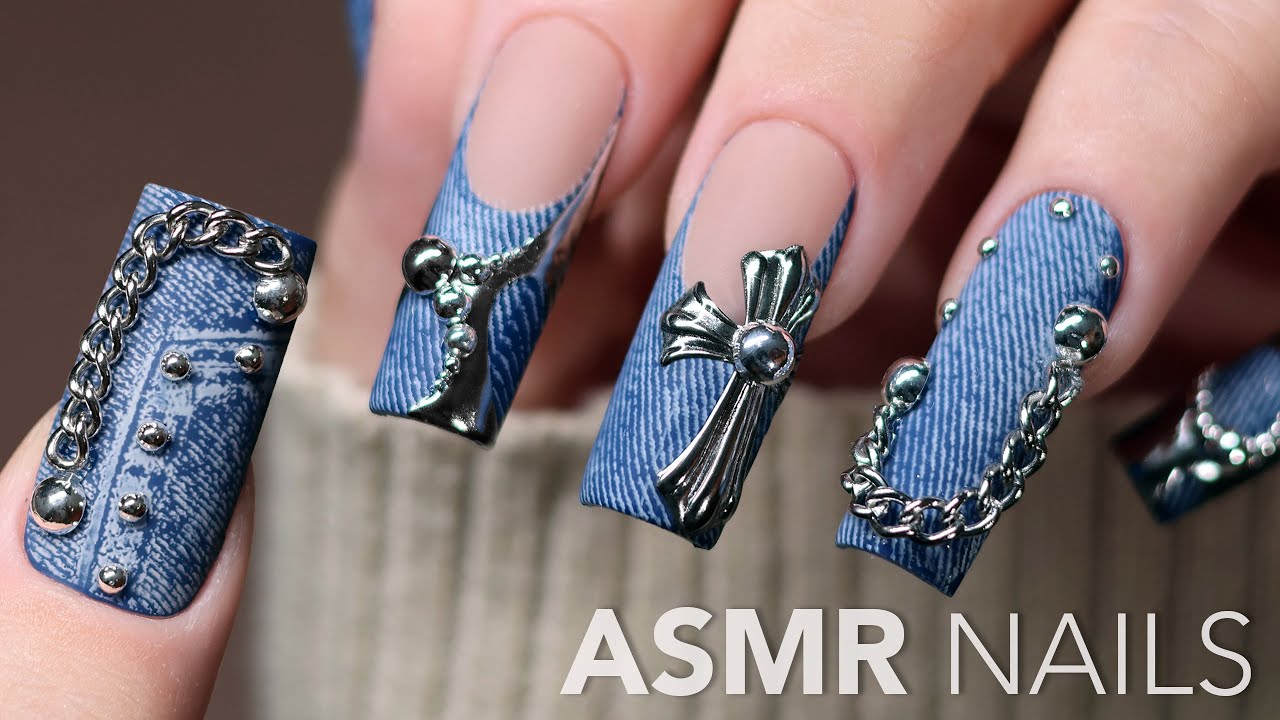 🎸 Punk & Denim Nails ASMR | Step-by-Step Nail Art Tutorial | Relaxing & Satisfying 💅🏻