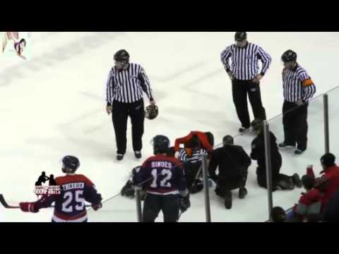 Referee hockey player suddenly knock out and unconscious