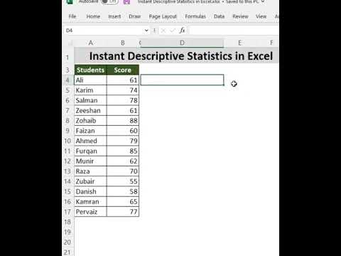 Descriptive statistic in excel
