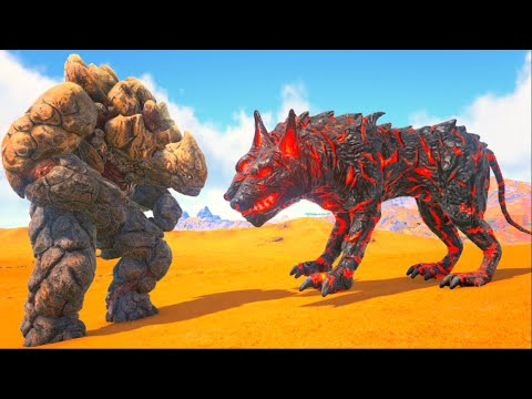 The Fiery Cerberus Vs the Meteor Golem, Lava Vs Stone Showdown! Ark Dino Evolved
