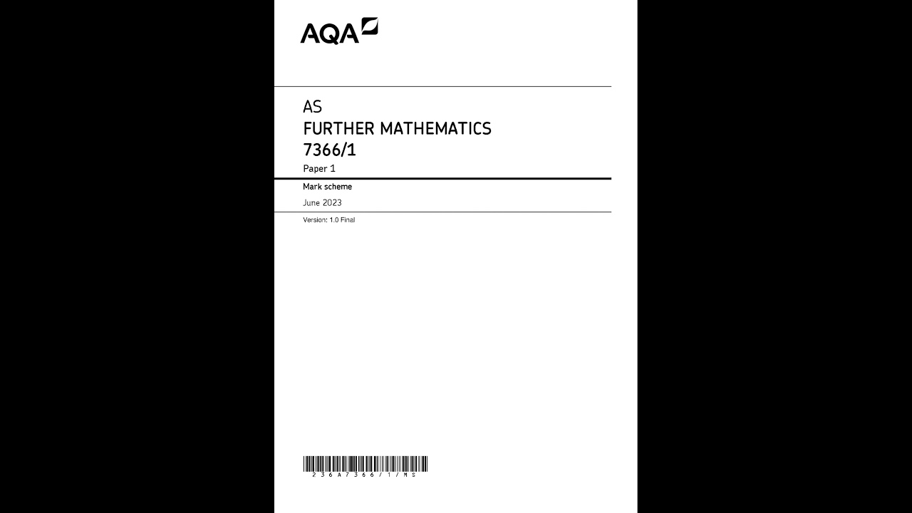 AQA As Further MathemATIcs Paper 1 June 2023 Mark Scheme 7366 1