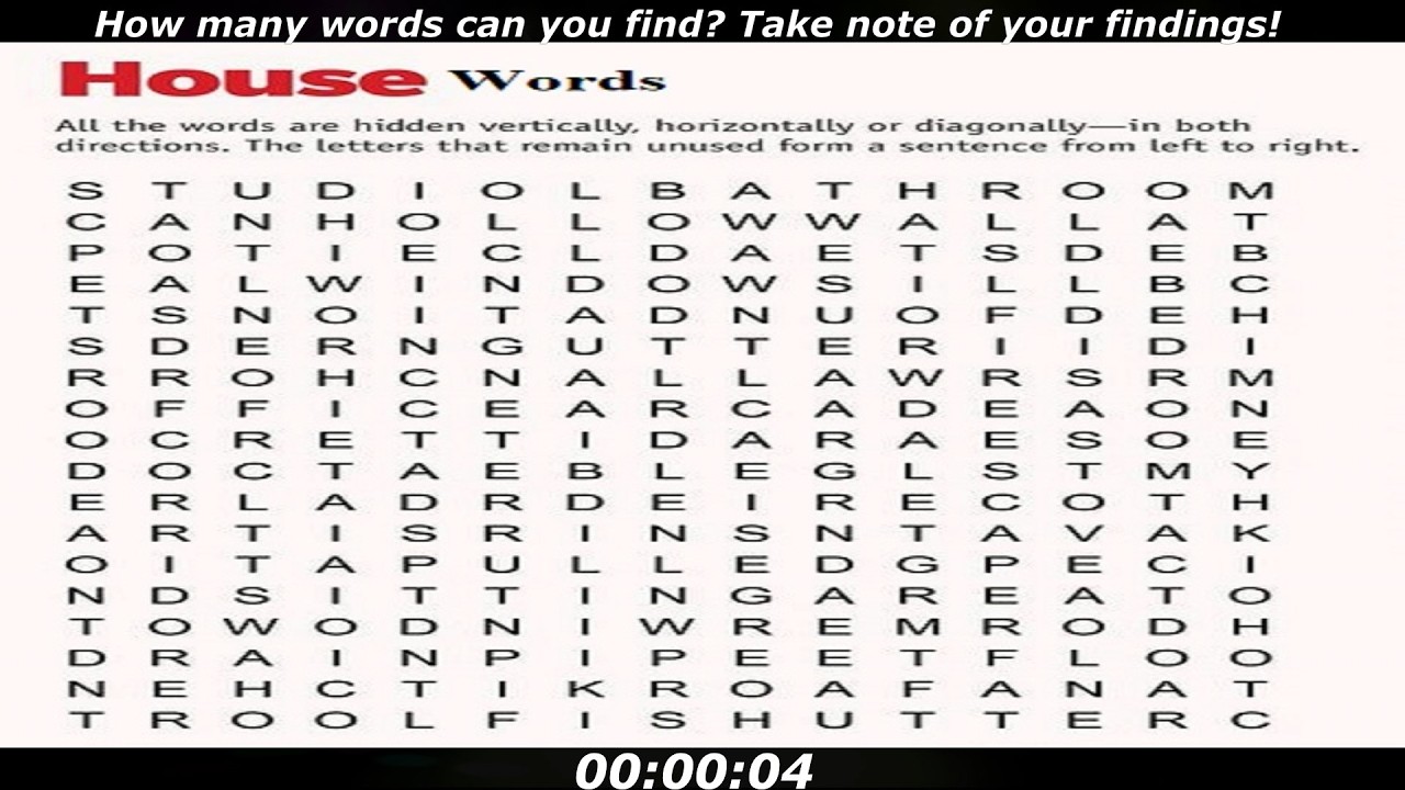 House words search: How many words you can find? Take note of your findings!