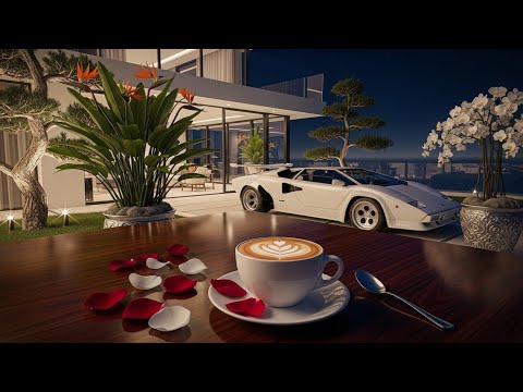Jazz Cafe Vibes | Relaxing Royalty-Free Music with Lamborghini Countach & Coffee View