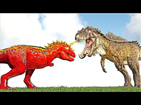 ALPHA INFERNAL T-REX LVL 3.000 VS HYPO SPINO & GIGANOTOSAURUS THE ISLE (ARK SURVIVAL EVOLVED BATTLE)
