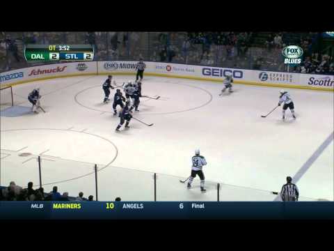 Jamie Benn wrist shot OT goal 3-2 Dallas Stars vs St. Louis Blues 3/11/14 NHL Hockey.