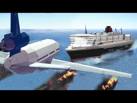 Airplane Crashes Into Big Ship After Engine Exploded - Emergency Landings In Besiege plane crash