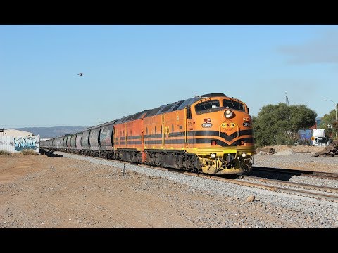 EMD Streamliner CLP16 leads loaded GWA Grain Trains