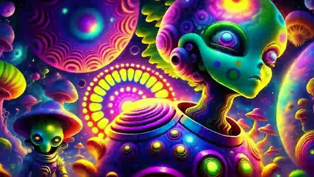 VJ LOOPS Party Psychedelic Lights | Space Aliens | Trippy Music Visuals | Free Footage animation 4K