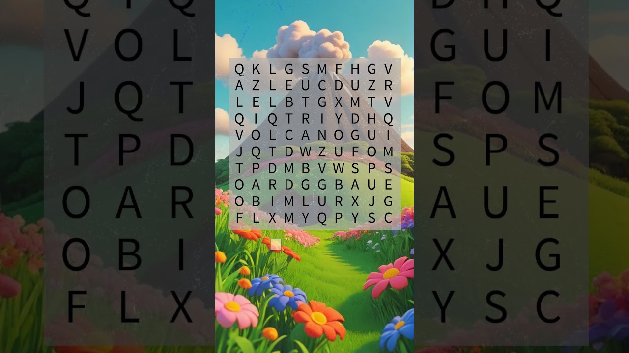 Word search game, find the word Volcano