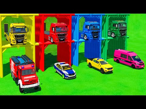 FIRE DEPARTMENT, DACIA, FORD RANGER, VOLKSWAGEN POLICE CARS, TRANSPORTING WITH MAN TRUCKS ! FS22