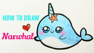 HOW TO DRAW NARWHAL | Easy & Cute Narwhal Drawing Tutorial For Beginner / Kids