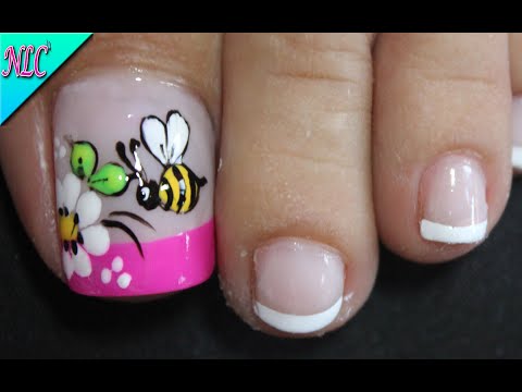 DISEÑO DE UÑAS PARA PIES ABEJA Y FLOR PRINCIPIANTES – FLOWERS & FRENCH NAIL ART – NLC