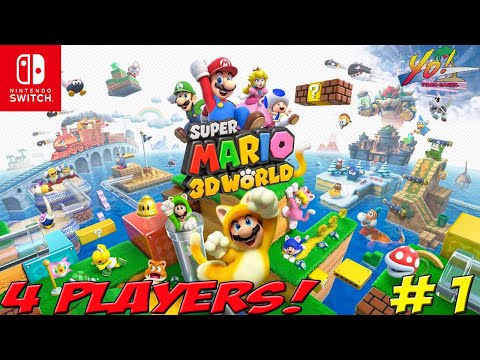 Super Mario 3D World! 4 Player Local Co-Op! Part 1 - YoVideogames