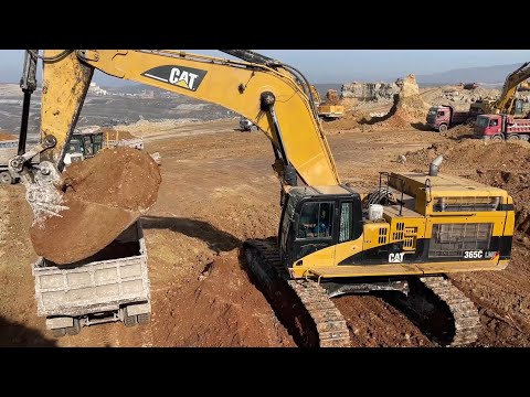 Caterpillar 365C Excavator Loading Trucks