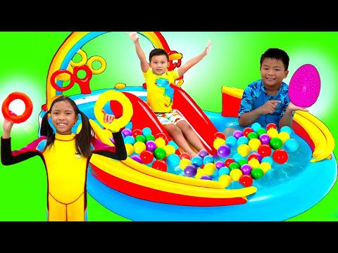 , title : 'Wendy Pretend Play JUGANDO GIGANTE inflable arcoíris de piscina | Juguetes, pelotas para niños'