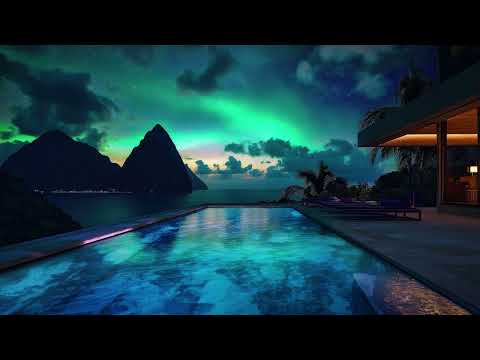 Tropical Pool under the Northern Lights 🌟 - 8 Hours of Beach Ambience for Studying & Relaxing - 4K