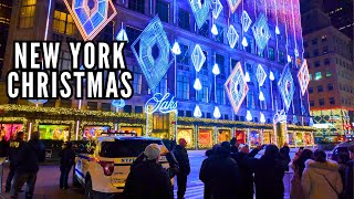 ✨ NYC Christmas At Night 🎄 Saks Fifth Avenue Holiday Light Show &amp; Bergdorf Goodman Holiday Windows 🎅