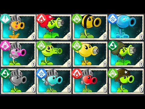 All Pea Plants LEVEL 1 Power-Up! Vs Jurassic Marsh Gargantuar in Plants vs Zombies 2