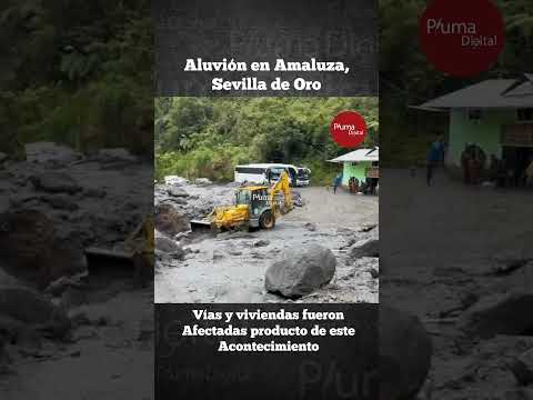 Aluvión en Amaluza, Sevilla de Oro, deja daños en la vía y en algunas viviendas de la localidad.