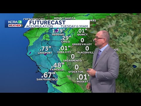 How much more rain will fall in Northern California on Monday?