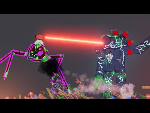 Hi-tech Spiders vs Metal Golem in People Playground - People Playground 1.22