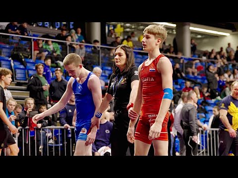 U17 Lovro Vidovic (CRO) vs Vojtech Michna (CZE) 60kg. Greco-roman boys wrestling tournament. B-cam-m