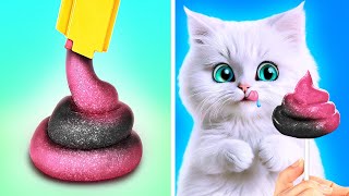 DIY Lollipop For My Kitten 🍰🍎 *Black VS Pink Food Challenge*