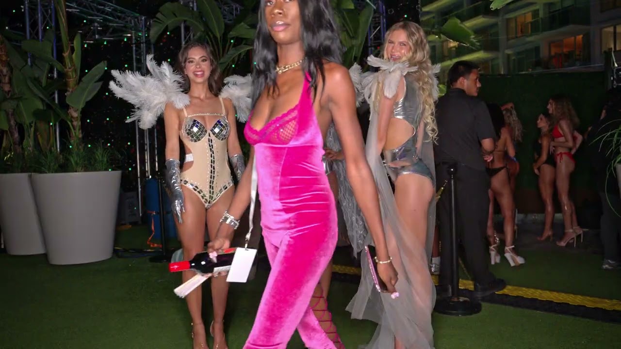 Models Victoria VIcki and Daylin pose at Miami Swim Week The Shows in futuristic Lux Living Fashion
