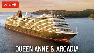 SHIPS TV - Cunard Queen Anne & Arcadia Cruise Ship Derparting Port of Southampton (LIVE)