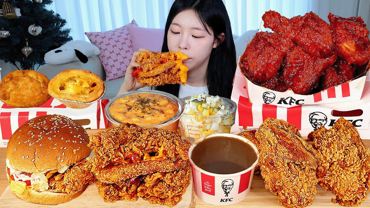 ASMR MUKBANG| KFC 양념치킨 치킨버거 치즈스틱 후라이드 치킨 먹방 & 레시피 FRIED CHICKEN AND CHEESE BURGER EATING