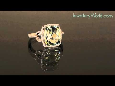 9ct White Gold Checkerboard Green Amethyst & Diamond Ring