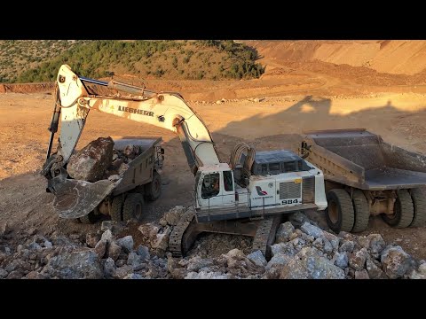 Liebherr 984 Excavator Loading Caterpillar Dumpers - Sotiriadis/Labrianidis Mining Works