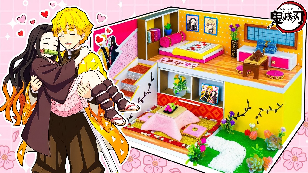 【鬼滅の刃】禰豆子×善逸の可愛いミニチュアドールハウスDIY🌸鬼滅の刃カップルハウス 💛 かわいい手作りアニメカップルハウスの作り方