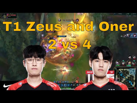 T1 Zeus & Oner crazy 2 vs 4 with Yasuo & Diana (Korean duo)