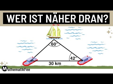 Berechne die Entfernungen zum Segelboot! - SINUSSATZ Textaufgabe