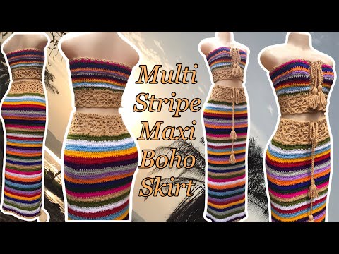 multi stripe motif maxi skirt (boho style)