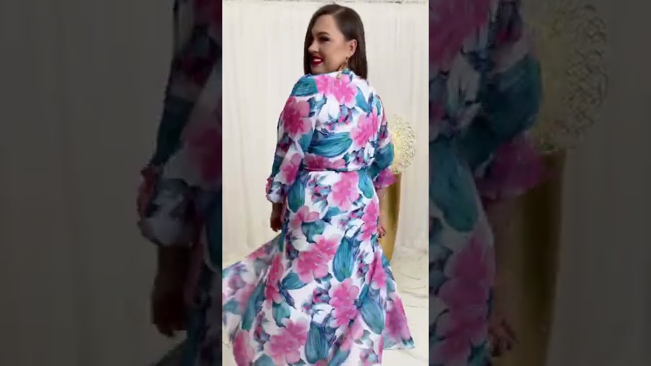 Evora Sukienka Maxi Plus Size w Kwiaty! Model maskujący brzuch