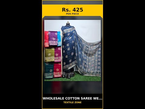 Wholesale Cotton Saree Weaving Border Padding Prints Sequence – product video thumbnail