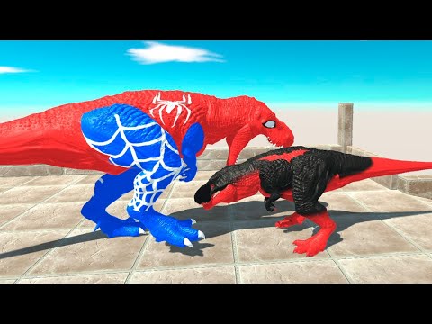 RED BATMAN vs SPIDER-MAN T-REX DEATH FALL - Animal Revolt Battle Simulator