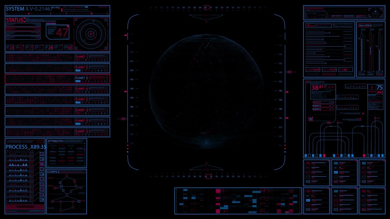 1 HOUR 4K HUD Background - Futuristic Neon Globe & System Data Interface [No Copyright] | DROP #88