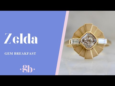 Zelda Champagne-Grey Asscher Cut Diamond Ring in Yellow Gold