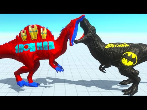 IRONMAN SPINO vs BATMAN TREX SUPERMAN TREX Deathrun - Animal Revolt Battle Simulator